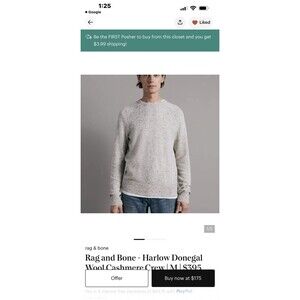 Rag & Bone Size M Ivory/gray Harlow Donegal Cashmere Long Sleeve Sweater
